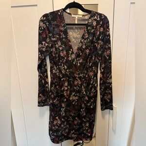 BCBGeneration floral v-neck dress, black, size medium